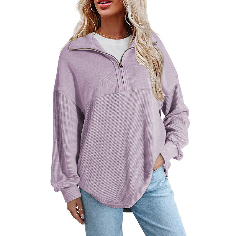 Womens Solid Color Lapel Sweatshirt
