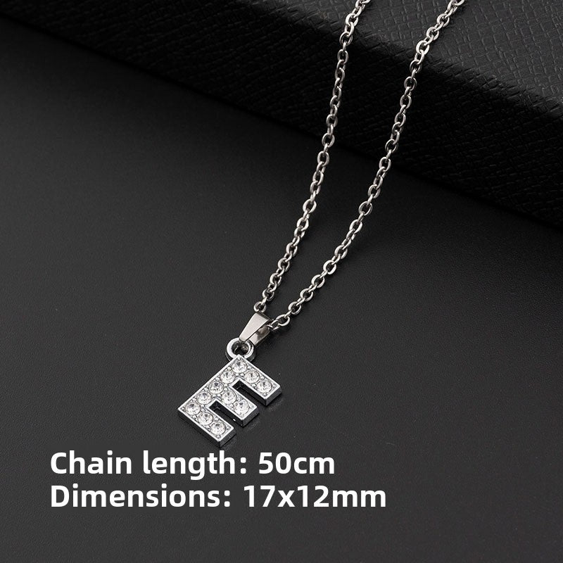 Stainless Steel Letter Pendant Necklace Diamond-Encrusted Women Jewelry