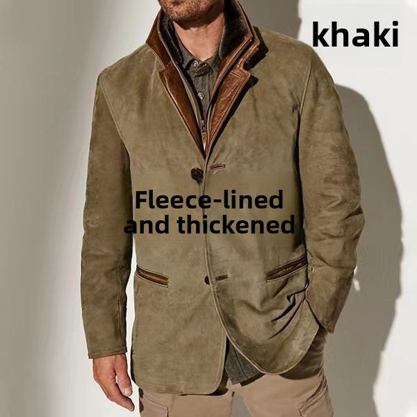 Men's Retro Color Block Stitching Casual Jacket Lapel Long Sleeve Outerwear
