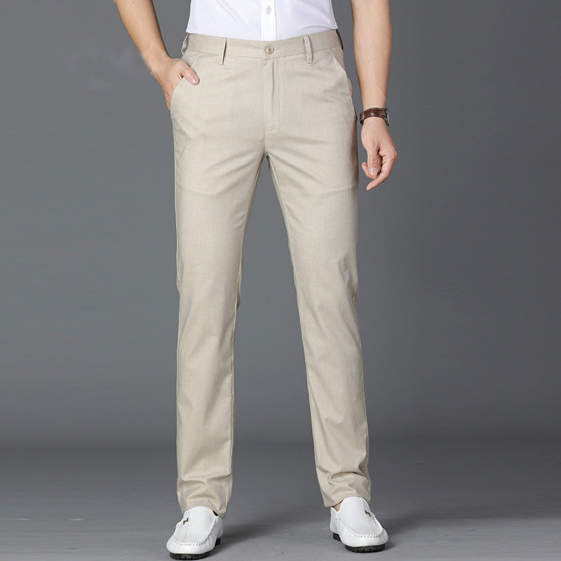 Mens Linen Blend Straight Leg Trousers