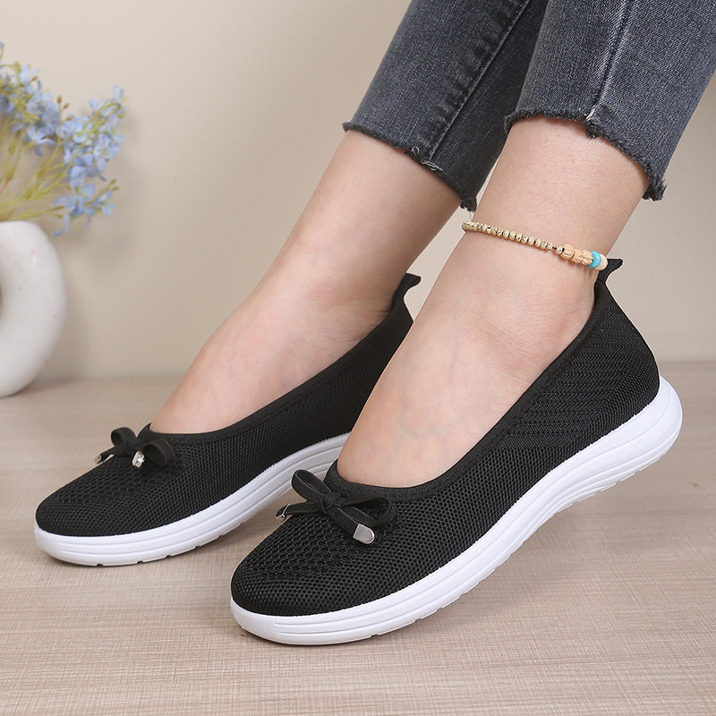 Womens Breathable Fly-Knit Bowknot Casual Walking Shoes