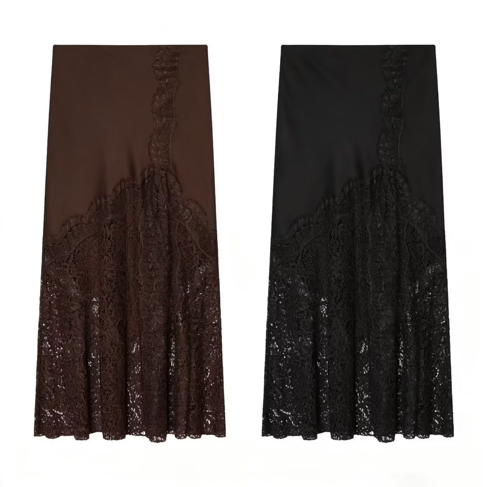 Lace Detail Satin Skirt