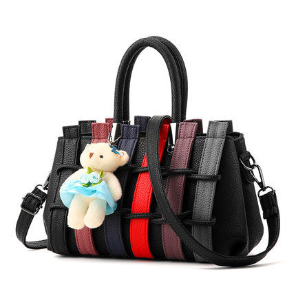 Woven Crossbody Bag with Bear Pendant