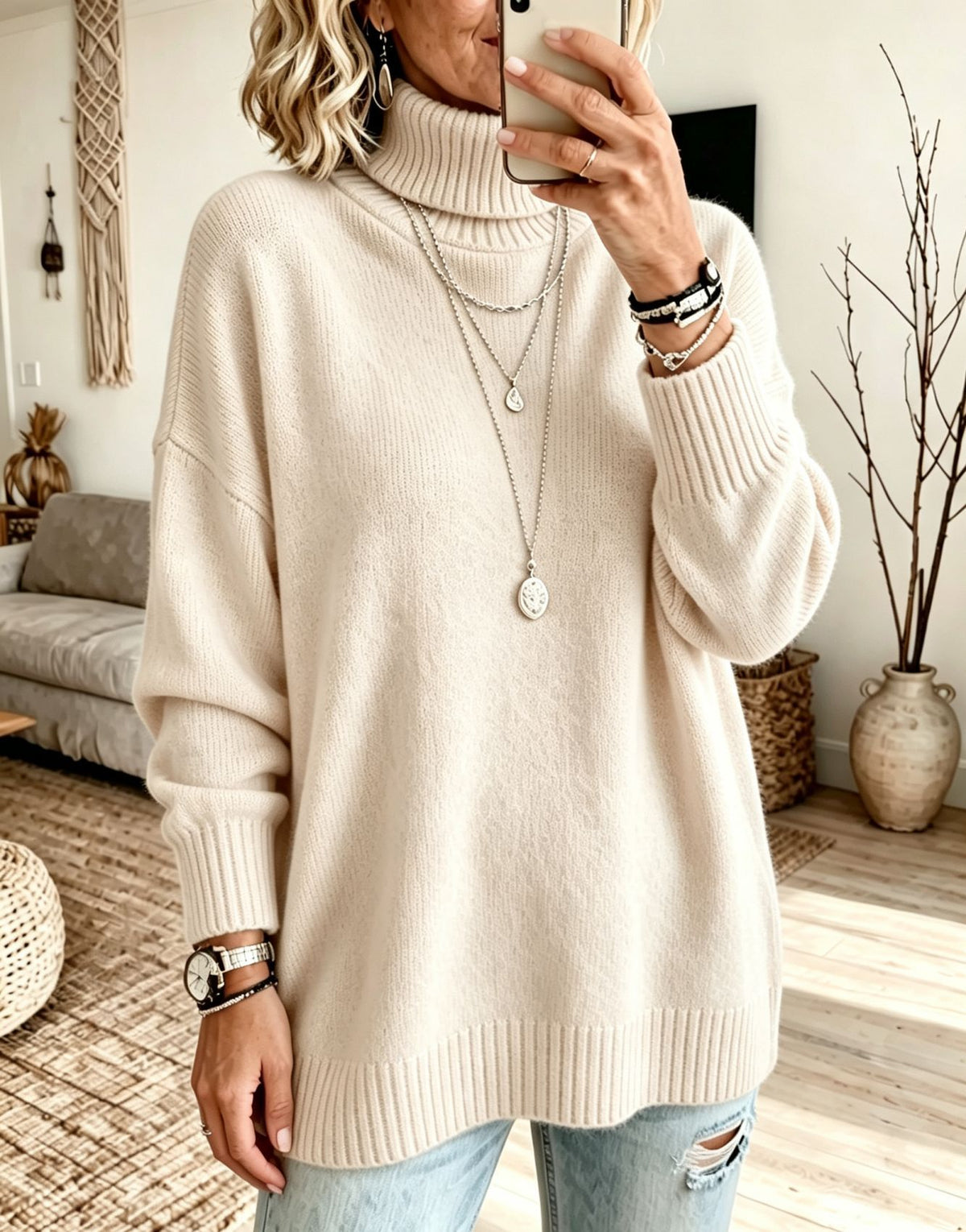Women's High-Neck Knit Sweater