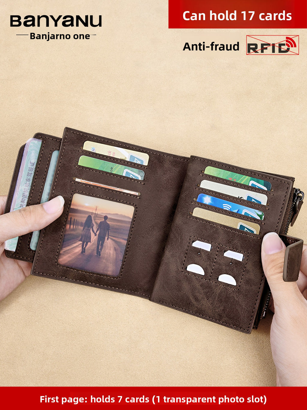 Mens Genuine Leather RFID Blocking Wallet