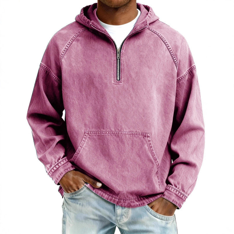 Men's Retro Half-Zip Hooded Sweatshirt