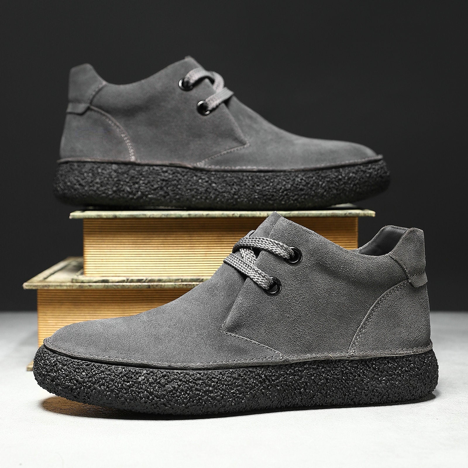 Mens Suede Leather Mid Top Casual Sneakers