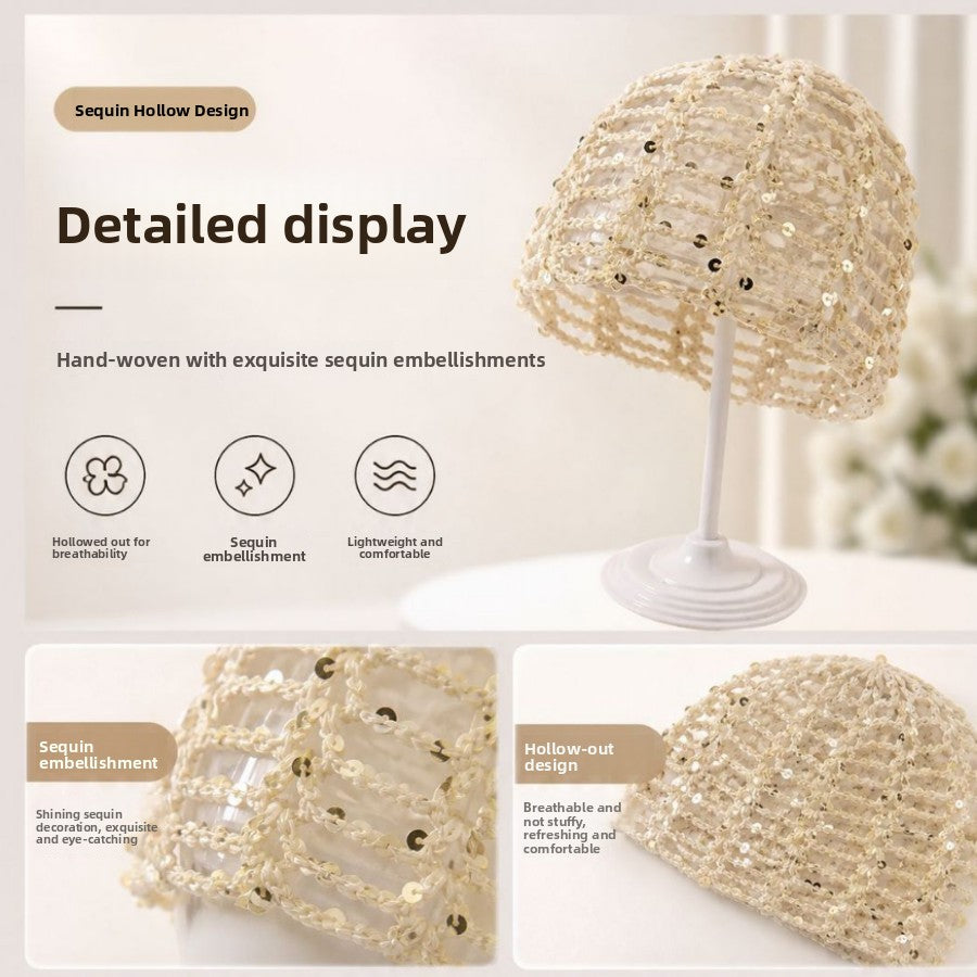 Handmade Knitted Mesh Sequin Headscarf Cap