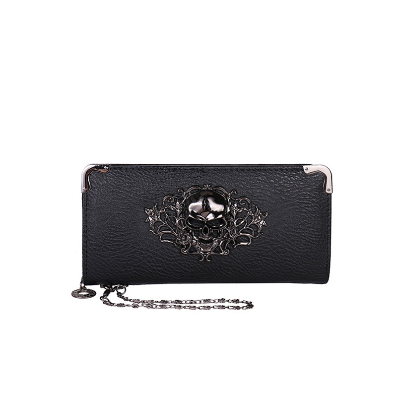Long Retro Skull Design Women Wallet Clutch Bag