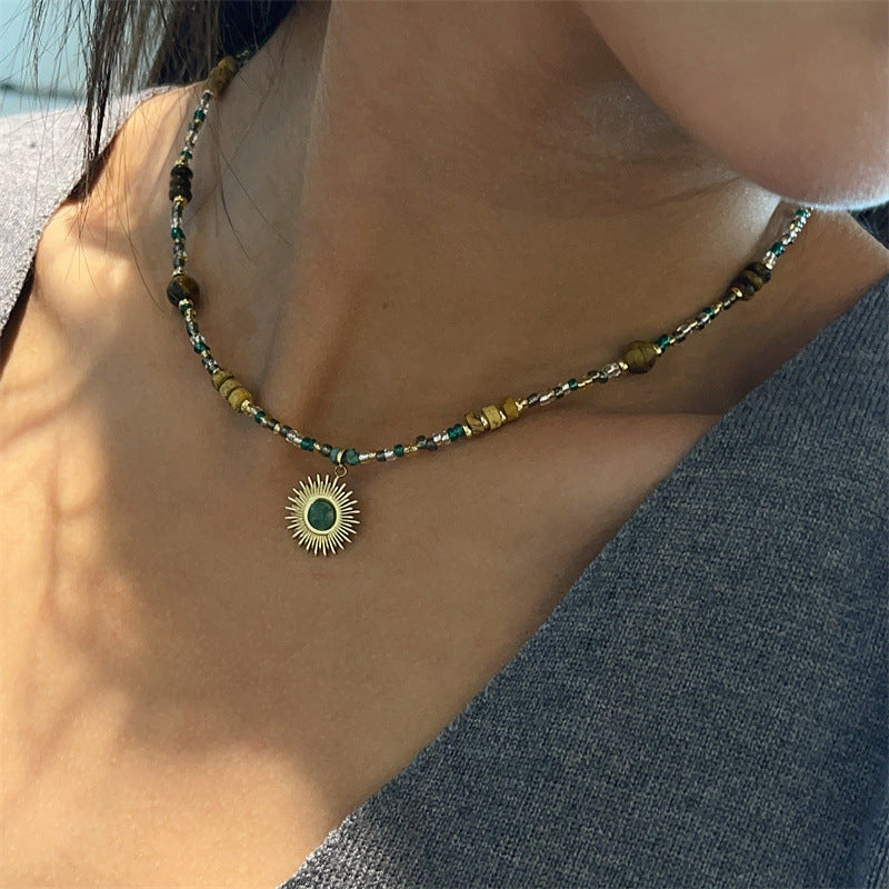 Turquoise Sun God Pendant Clavicle Chain