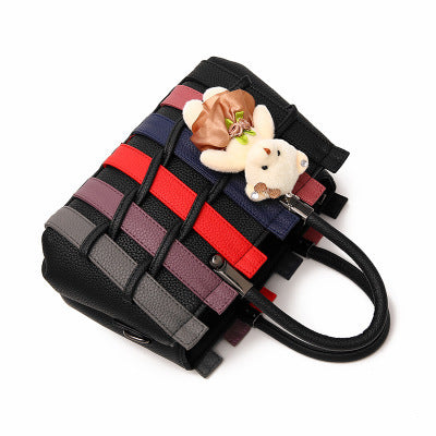 Woven Crossbody Bag with Bear Pendant