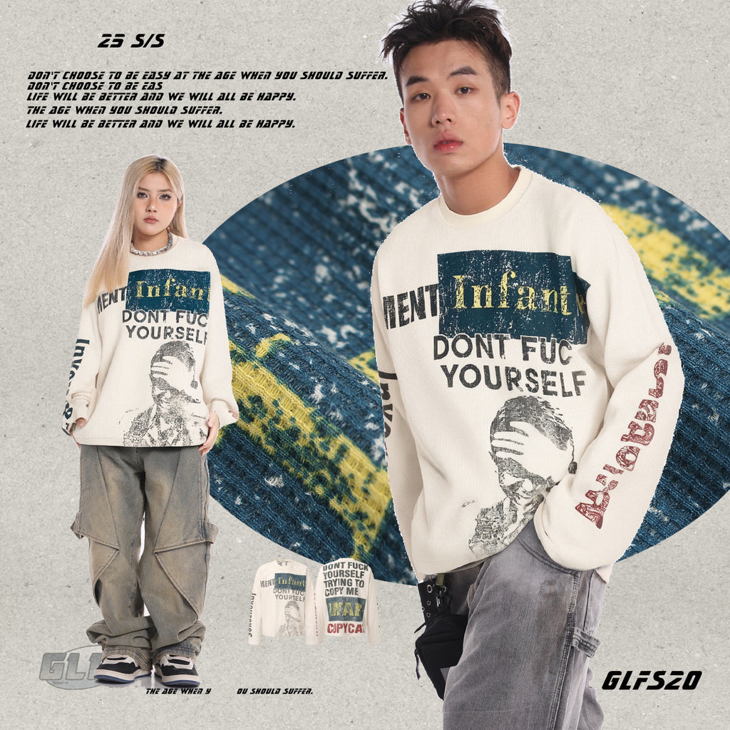 Lazy Style Retro Round-neck Printed Sweatshirt