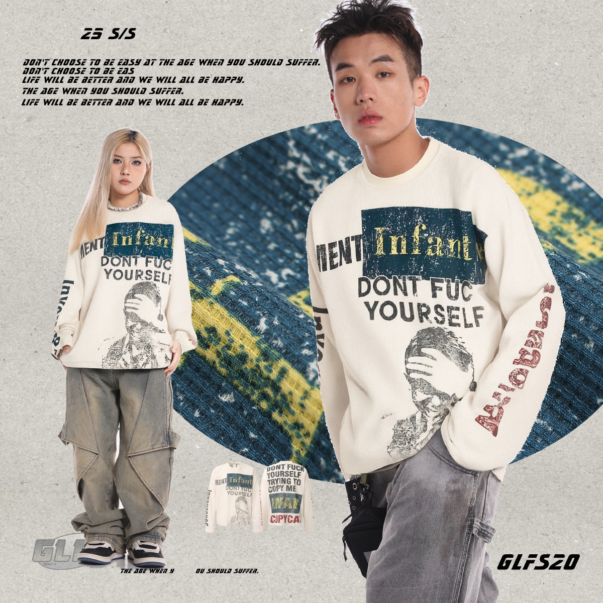 Lazy Style Retro Round-neck Printed Sweatshirt