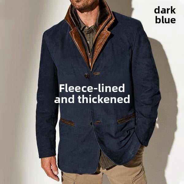 Men's Retro Color Block Stitching Casual Jacket Lapel Long Sleeve Outerwear