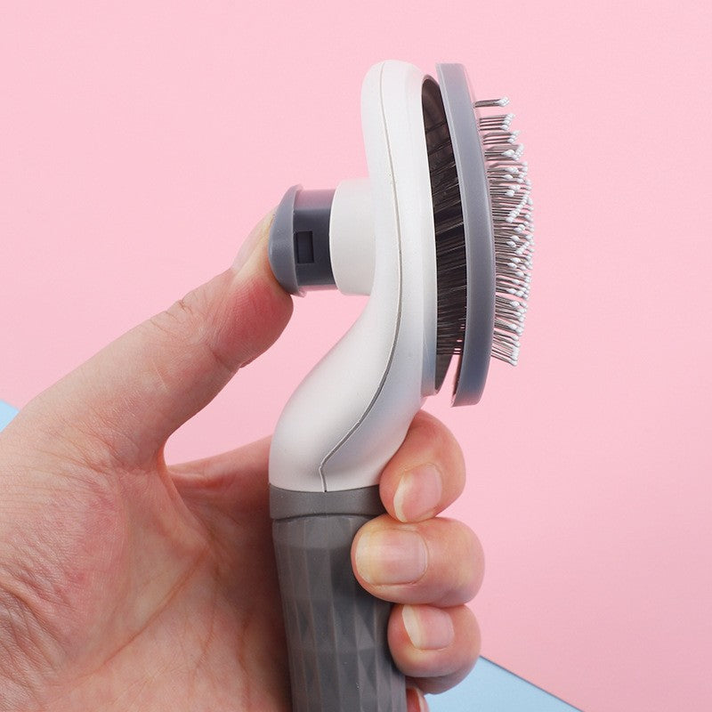 Stainless steel pet hair removal comb with automatic hair removal brush