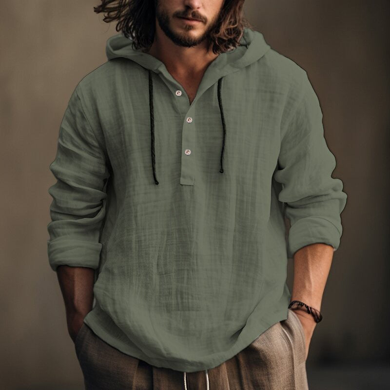 Mens Cotton Linen Hooded Sweatshirt