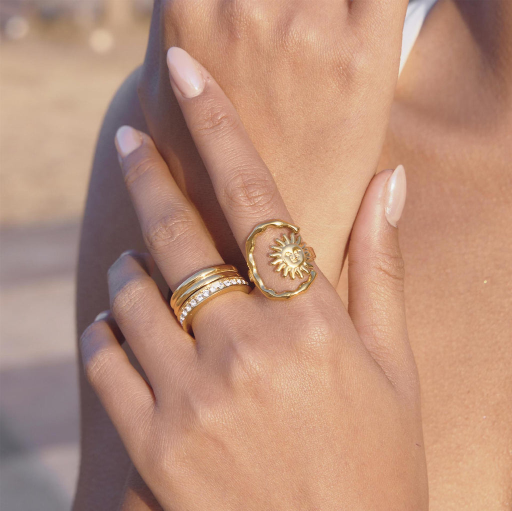 Sun Moon Open Ring Gold Plated