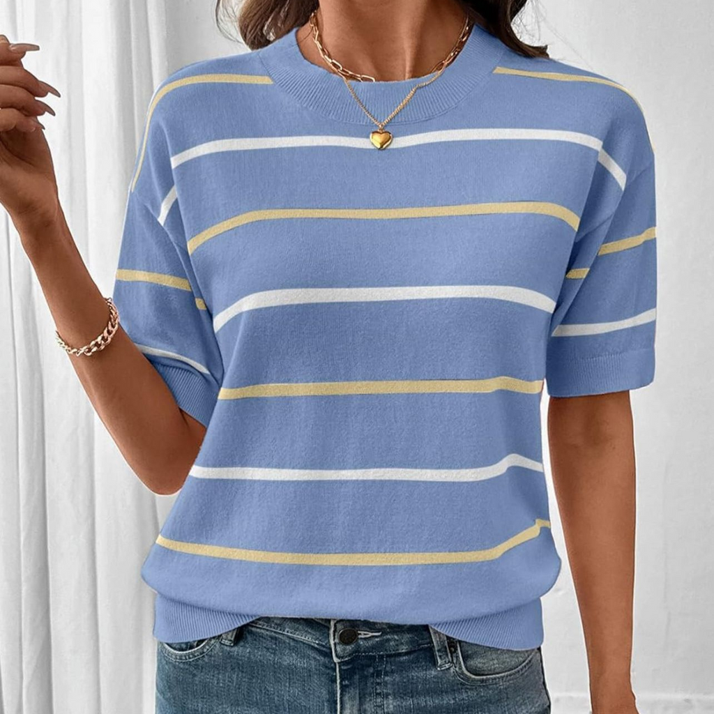 Striped Color Block Knit Top for Women