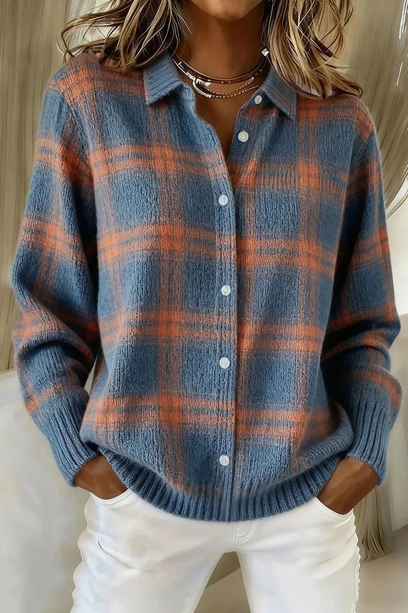 Womens Plaid Long Sleeve Cardigan