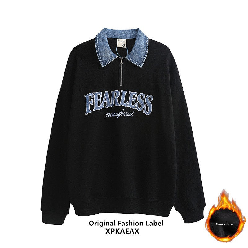 Denim Lapel Polo Shirt Oversize Unisex