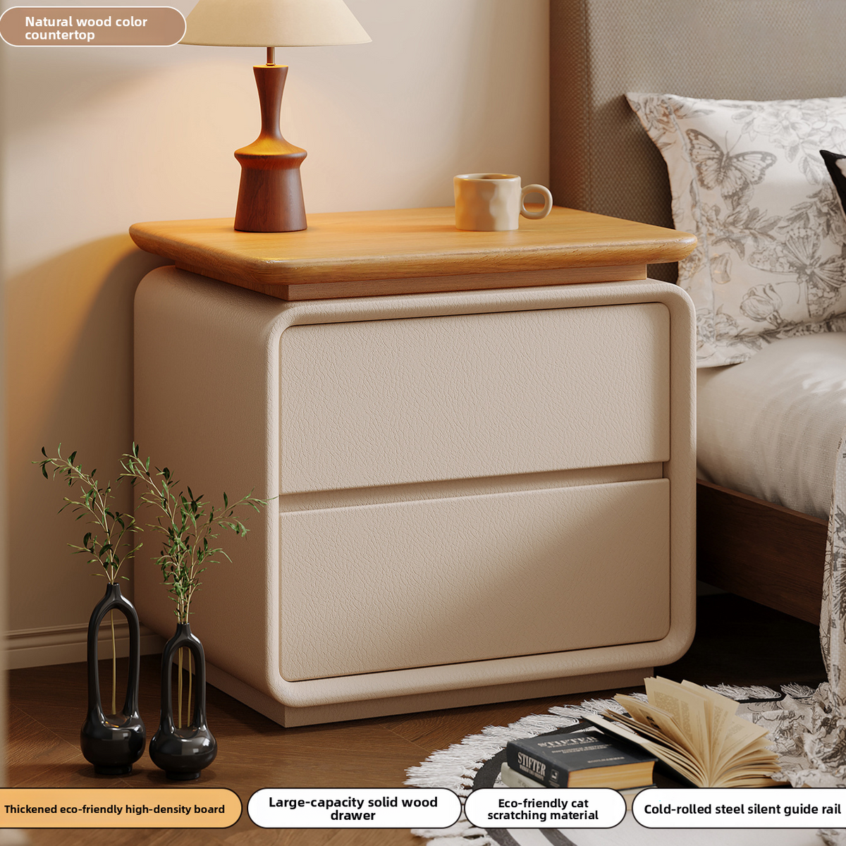 Solid Wood Bedside Table Installation-Free Modern Small Storage Cabinet