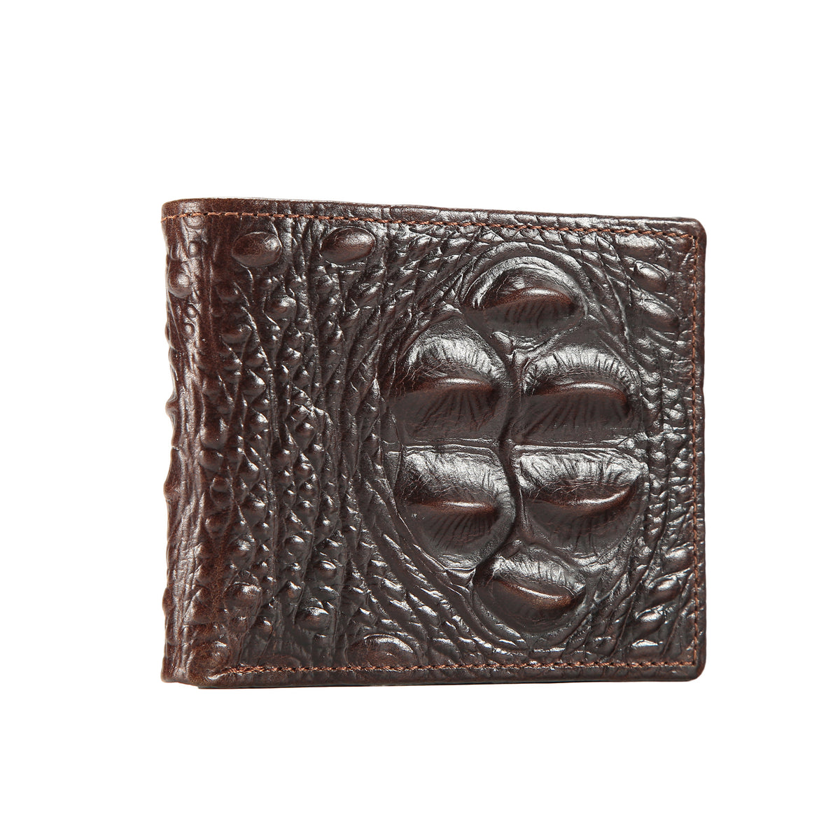 Mens Genuine Leather Short Wallet with Crocodile Pattern
