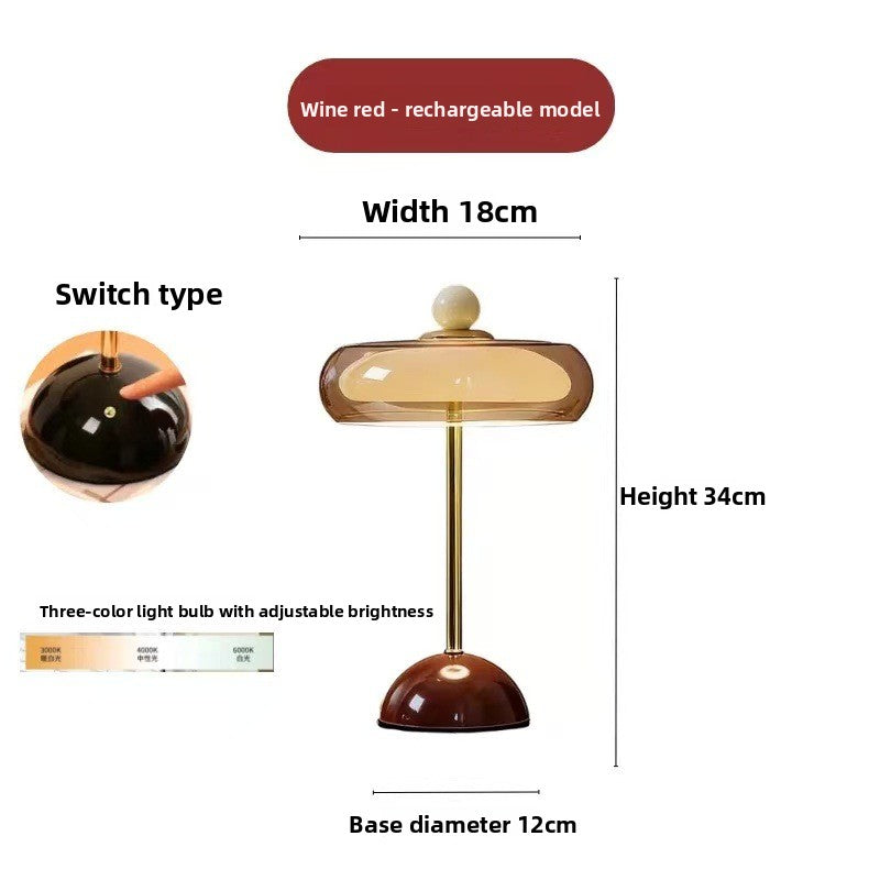 Glass Mushroom Table Lamp with USB Charging