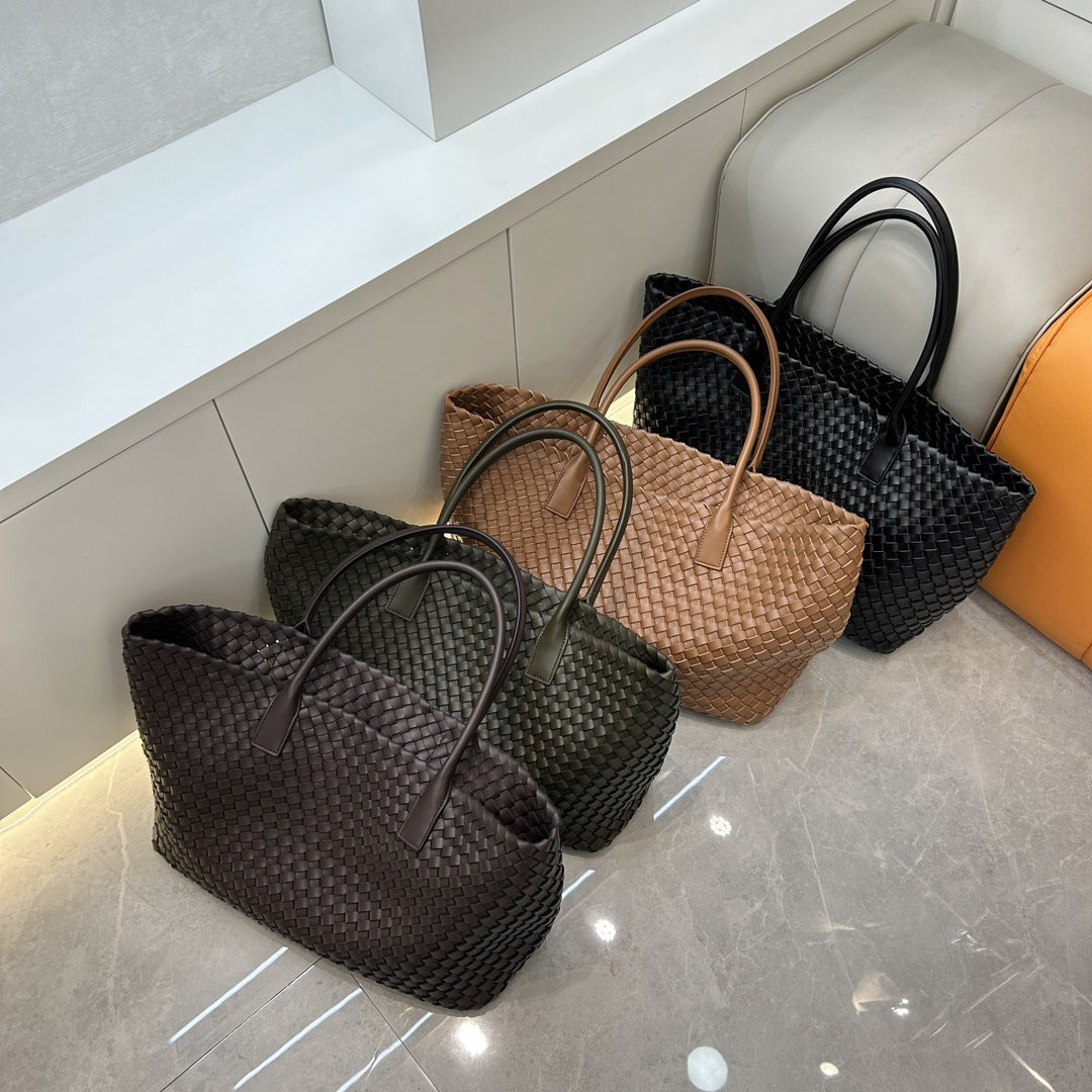 Genuine Leather Woven Tote Bag