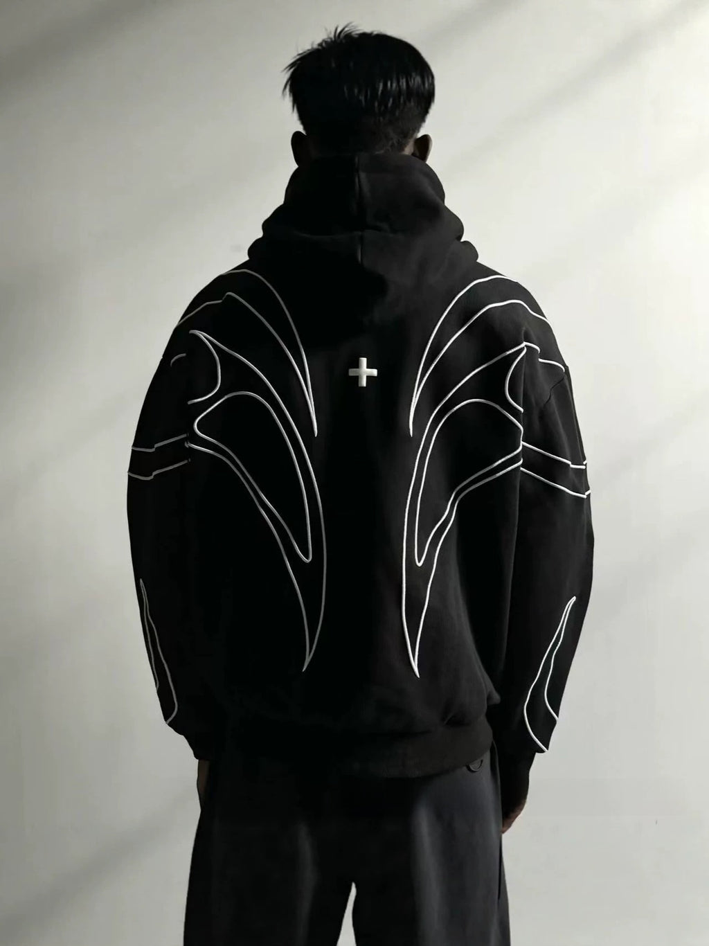 Retro Embroidered Cotton Blend Hooded Sweatshirt