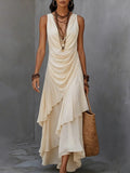 Sleeveless V-Neck Chiffon Dress with Ruffled Hem
