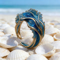 Blue and gold sea wave open ring