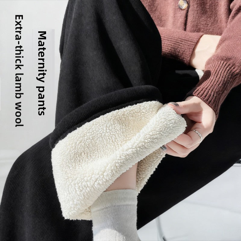 Maternity Wide-Leg Fleece-Lined Warm Leggings
