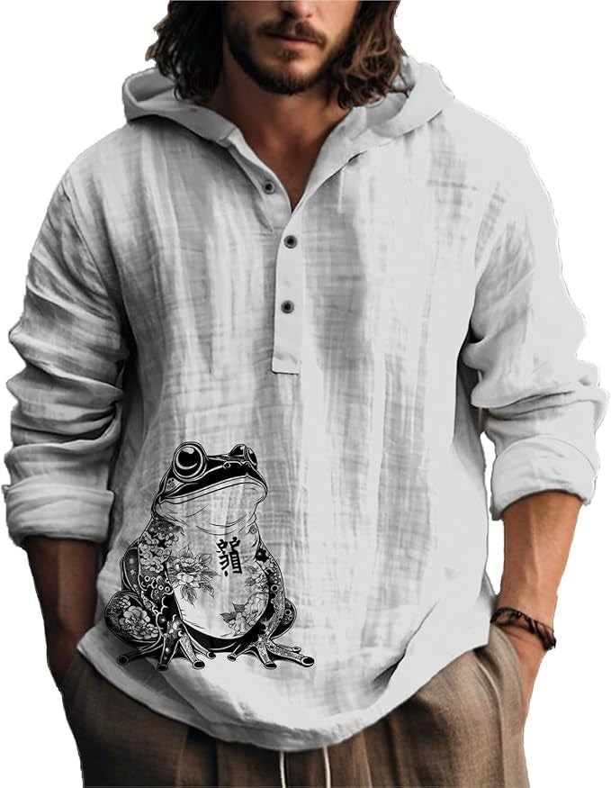 Mens 3D Printed Hooded Short Sleeve Shirt Casual Lapel Polyester Shirt