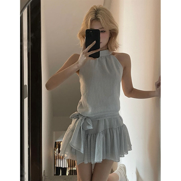 Bow Tie Halter Neck A-Line Summer Dress