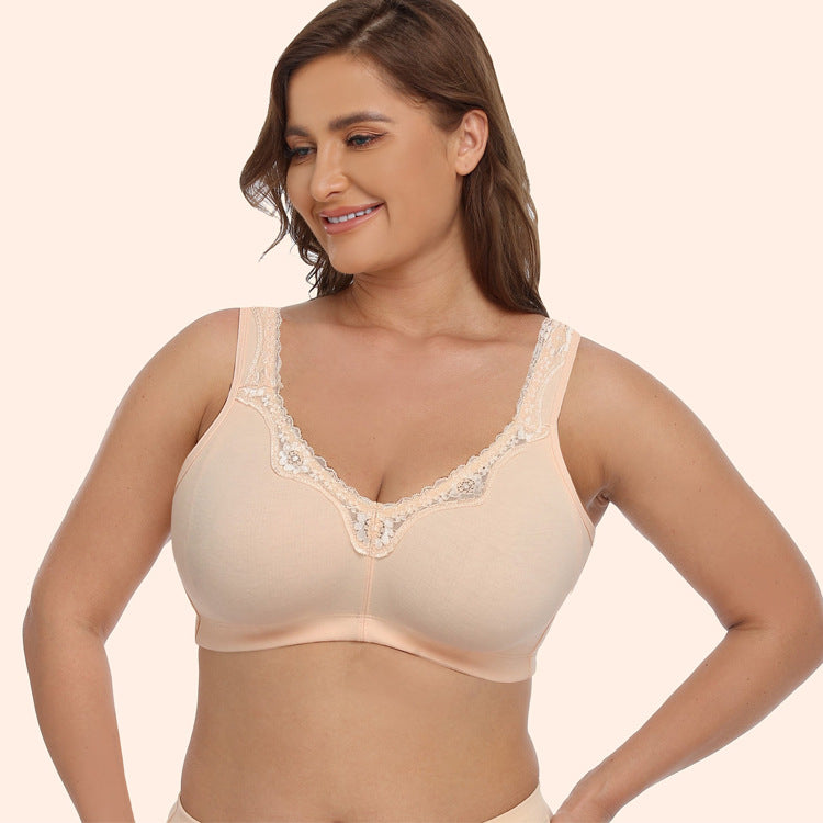 Breathable Full-Cup Lace Trim Plus-Size Bra for Large Busts