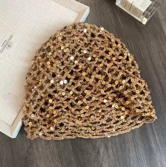 Handmade Knitted Mesh Sequin Headscarf Cap