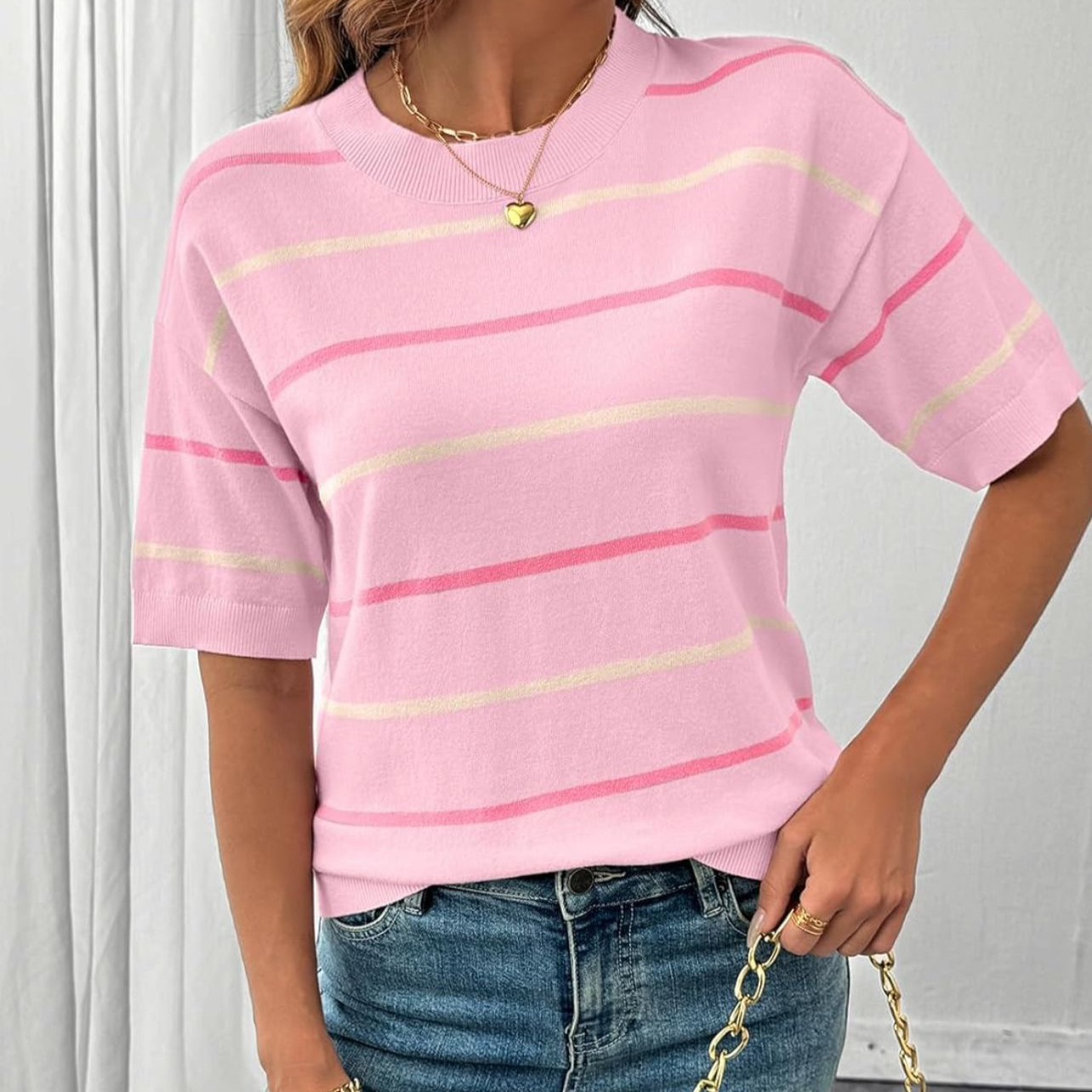 Striped Color Block Knit Top for Women