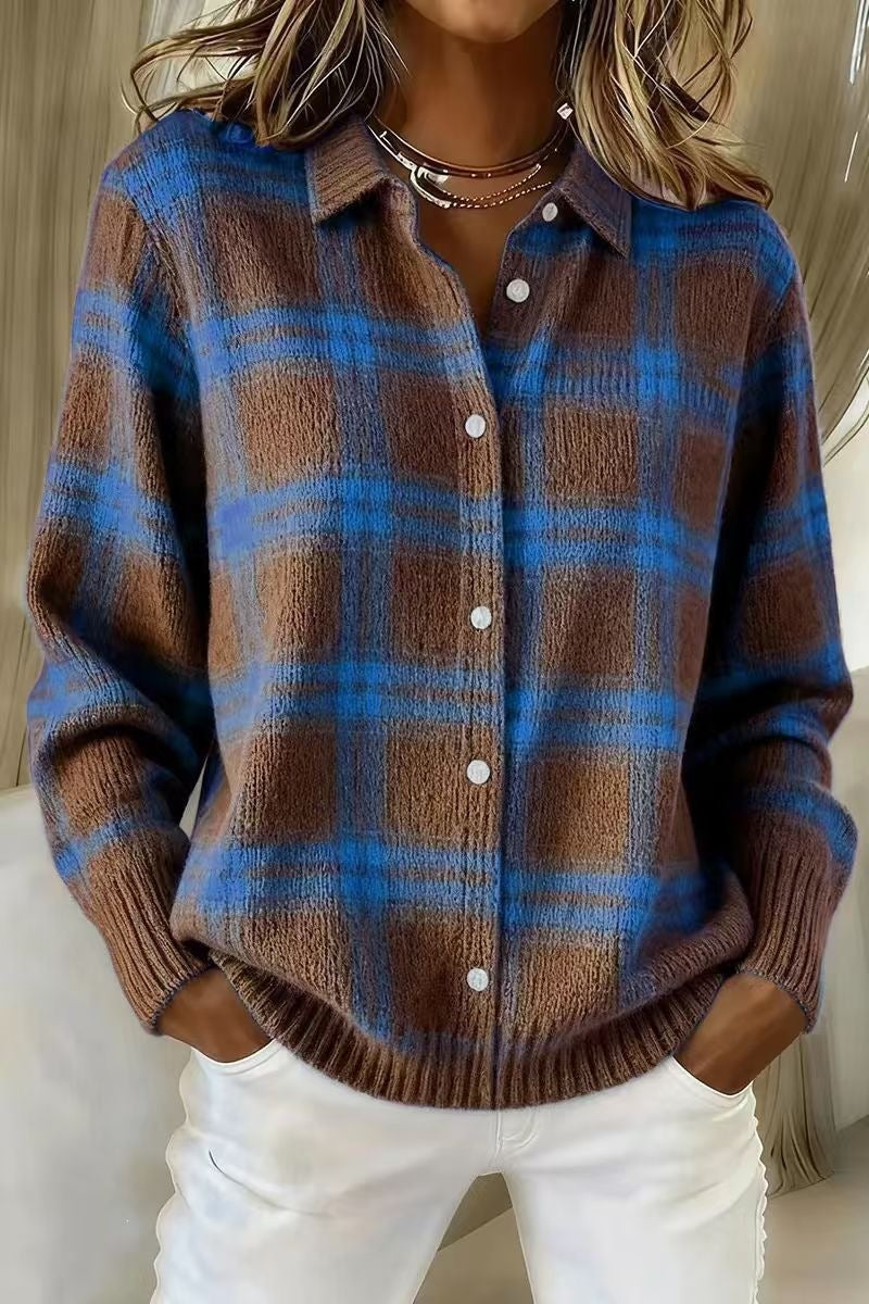 Womens Plaid Long Sleeve Cardigan