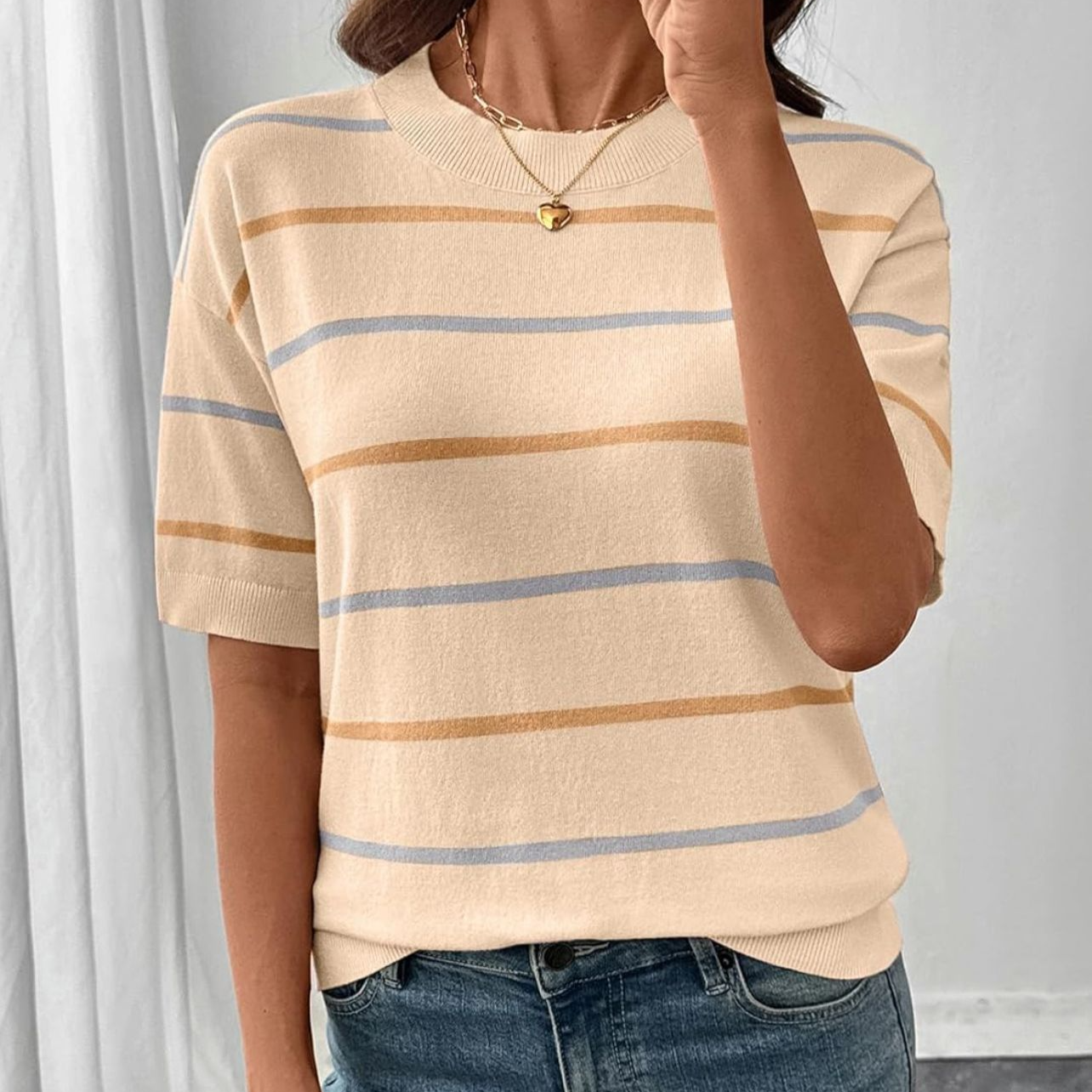 Striped Color Block Knit Top for Women