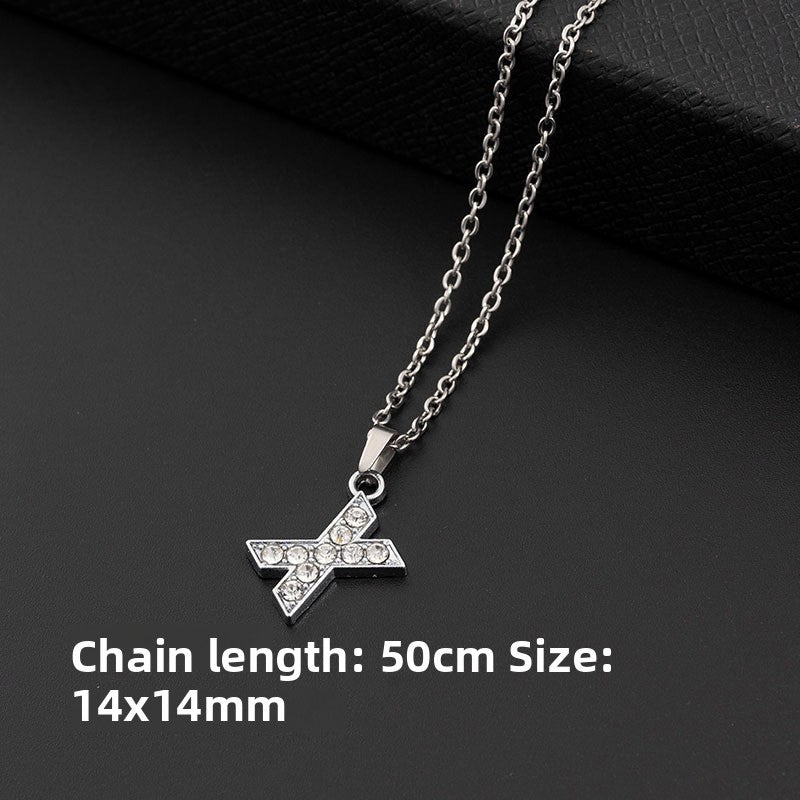 Stainless Steel Letter Pendant Necklace Diamond-Encrusted Women Jewelry
