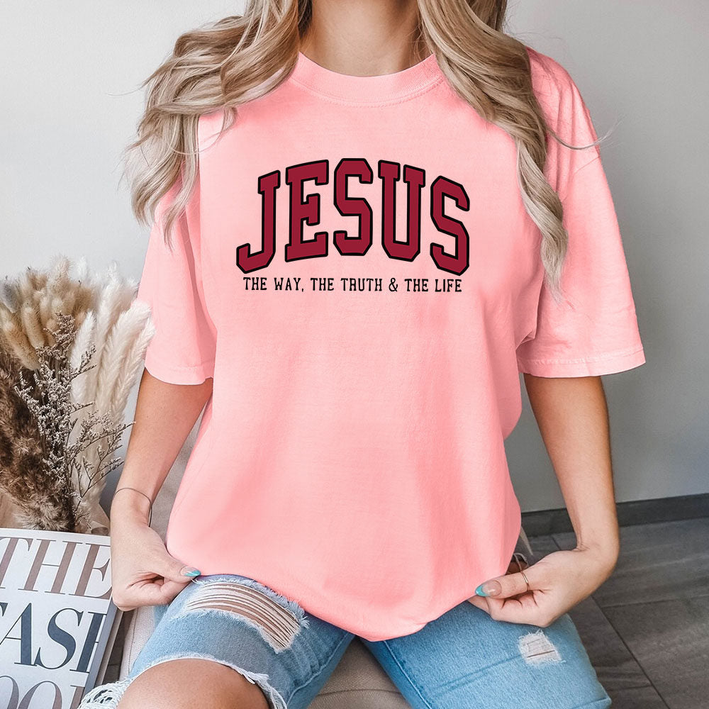 Jesus Letter Print Cotton Tshirt Loose Fit Short Sleeve Top