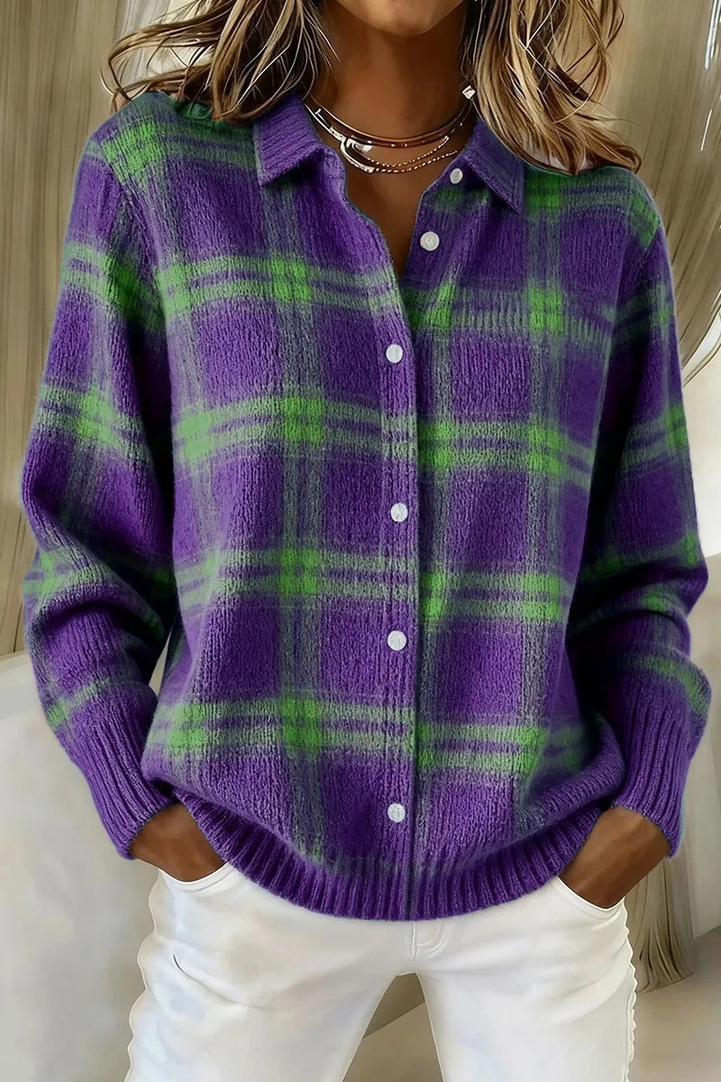 Womens Plaid Long Sleeve Cardigan
