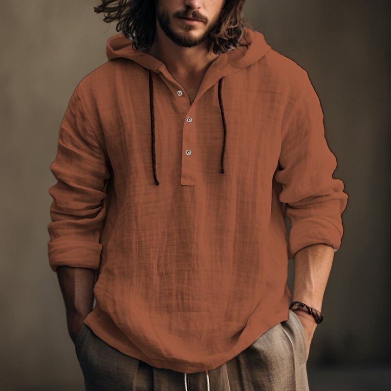 Mens Cotton Linen Hooded Sweatshirt
