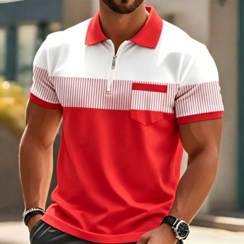 Men's 3D Digital Printing Zippered Collar Short Sleeve Shirt