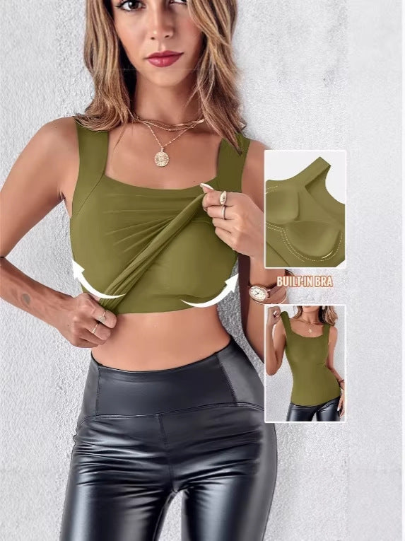 Womens Solid U-Neck Sleeveless Tank Top