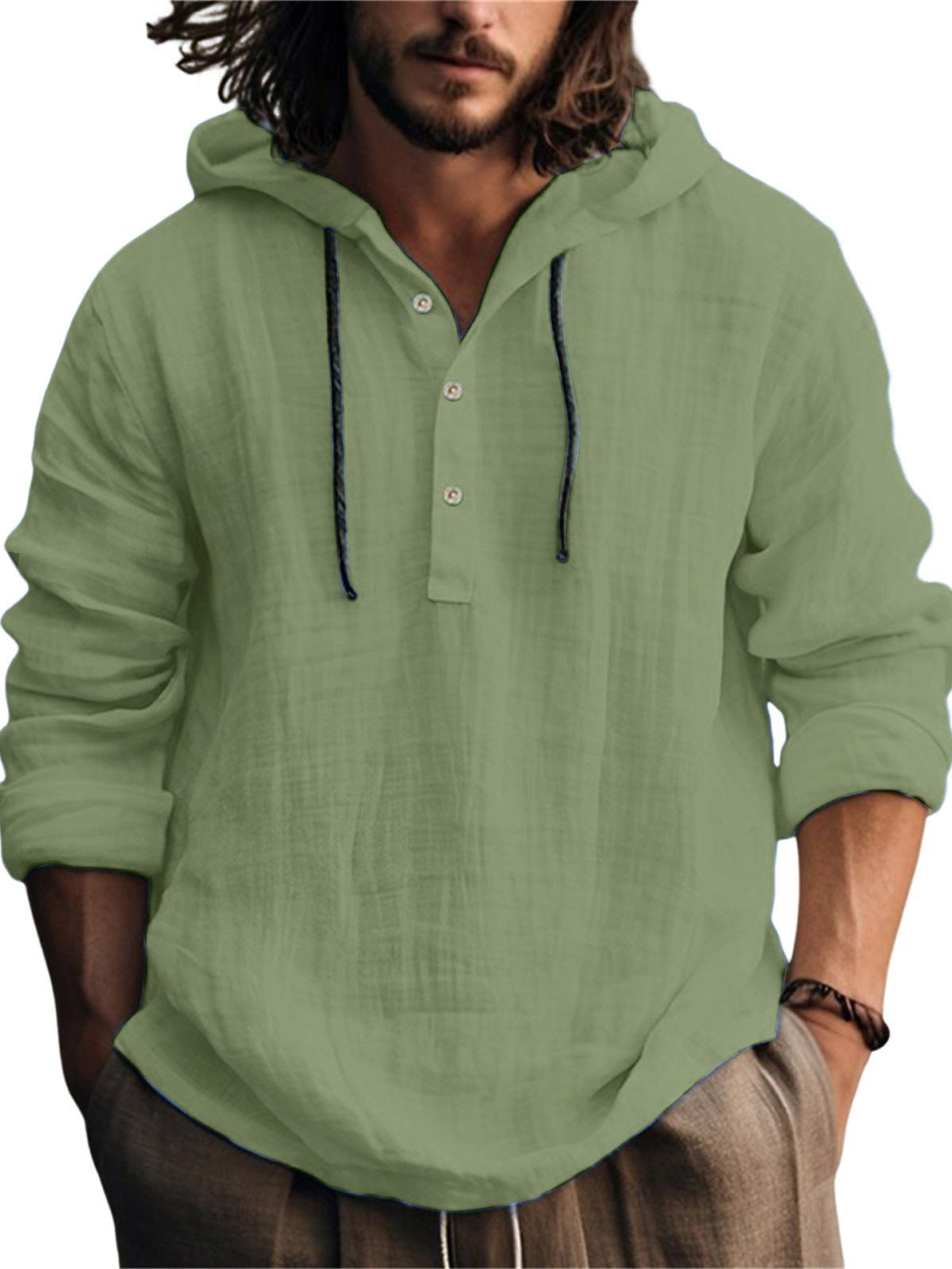 Mens Cotton Linen Hooded Sweatshirt