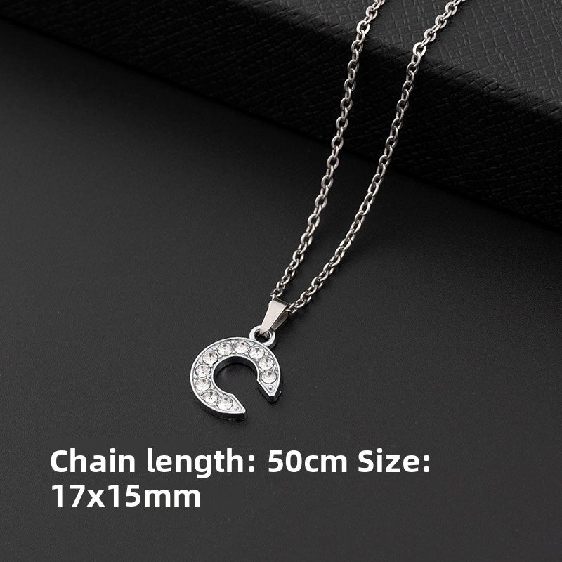 Stainless Steel Letter Pendant Necklace Diamond-Encrusted Women Jewelry