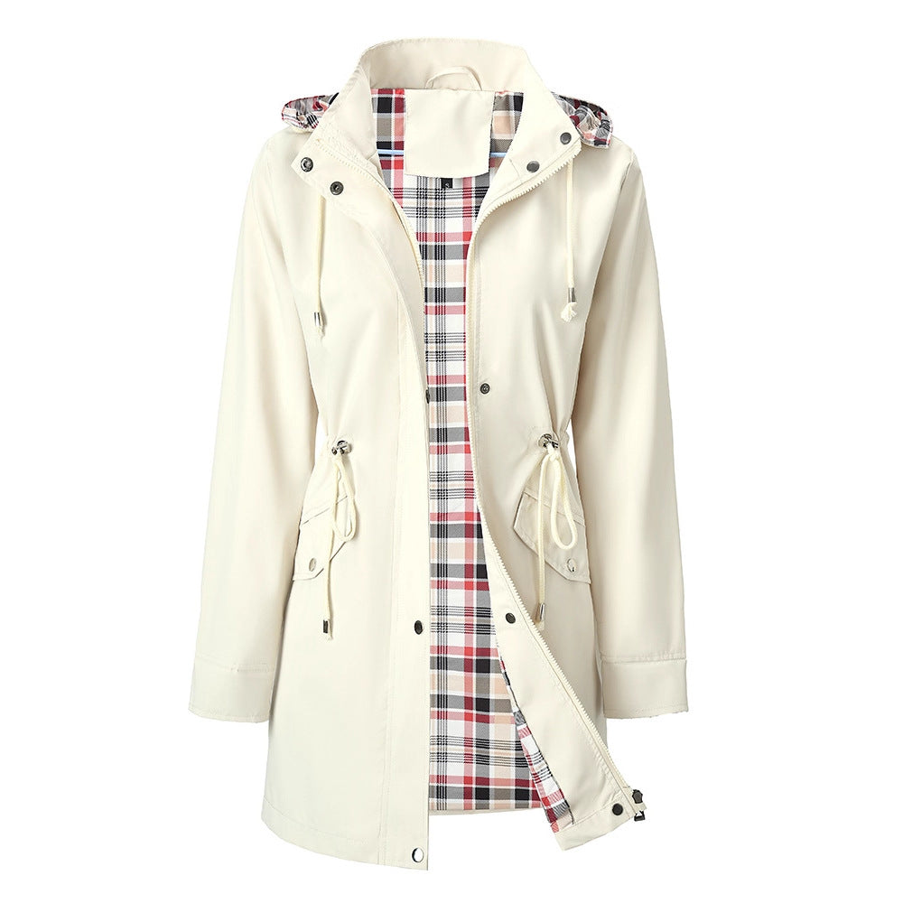 Womens Waterproof Windbreaker with Plaid Lining