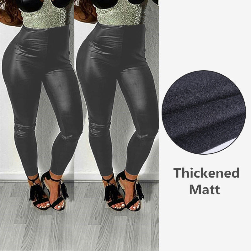 Womens PU Leather Pants Ins Style Sexy Leggings Glossy Matte Butt Lift