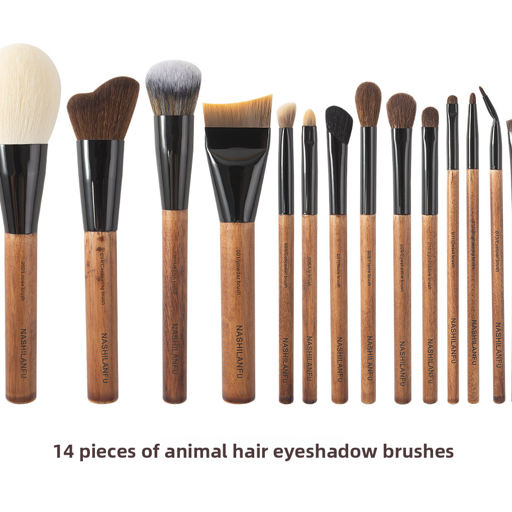 14-Piece Natural Wood Makeup Brush